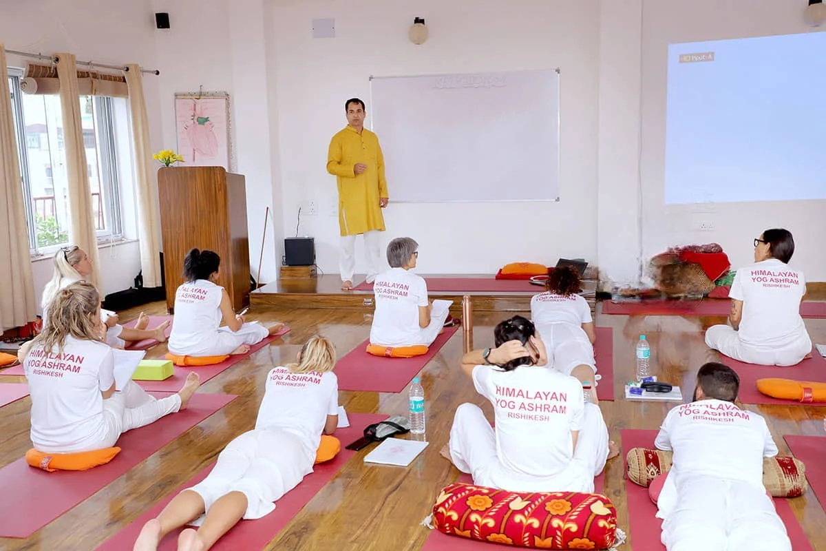 Students learning yoga